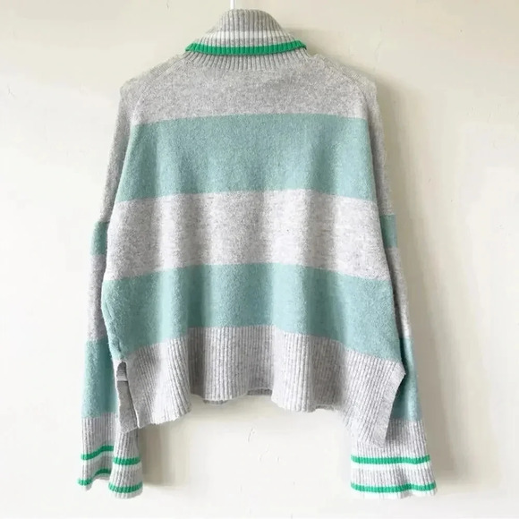 J.Crew Striped turtleneck sweater in Supersoft yarn Heather Grey Mint Size Large - Picture 11 of 12